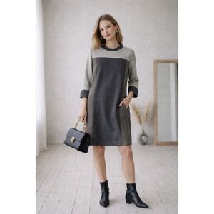 Lorena Antoniazzi Grey Colorblock Wool Blend Shift Dress IT 46 US‎ 10 minimalist